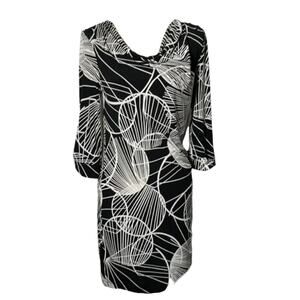 Banana Republic XS  Dress 3/4 Sleeve Geometric Print Black Cream